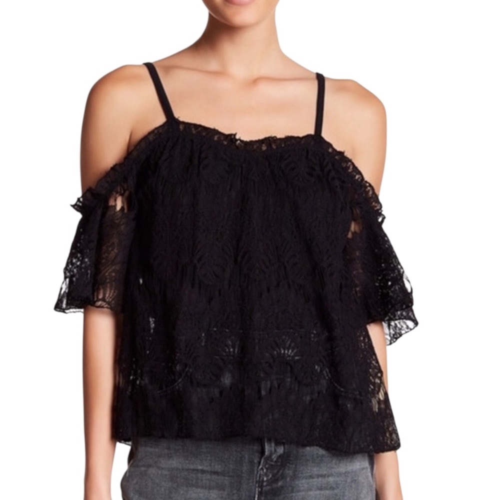 Love Fire & Chantilly Lace Coquette Feminine Top Black Women’s Size 8-10 NWT